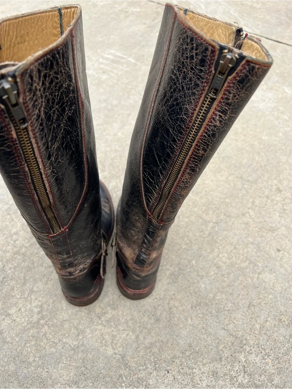 BED|STU Red and Brown Leather Boot Sole Detail - Picture 3 of 6